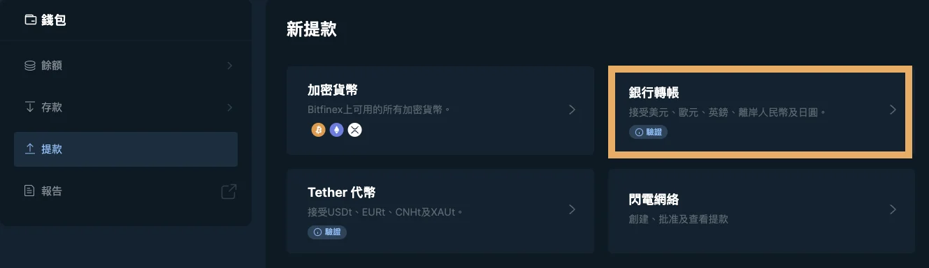 如何在bitfinex申請銀行電匯提款 1